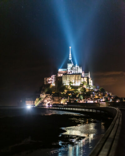 Night view of Mont Saint Michel Abbey in Normandy, France - Travel and Photography Tips