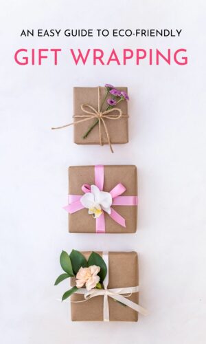 Gifts wrapped with kraft paper, flowers and twine.